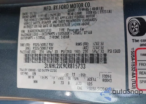 2012 Lincoln Mkz z USA, uszkodzony, nr VIN 3LNHL2JC9CR815733